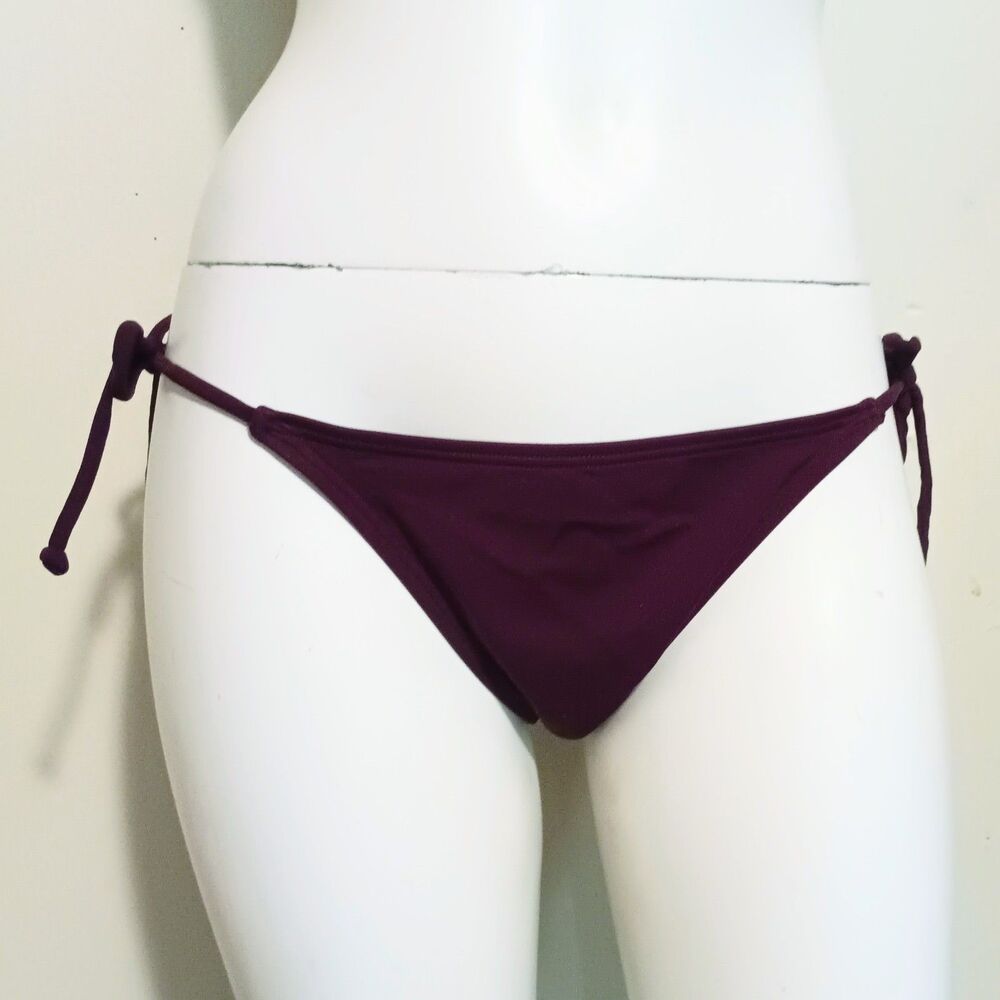 Victorias Secret Low Rise Side Tie String Bikini Bottom-Medium-Lined-Plum-2010s